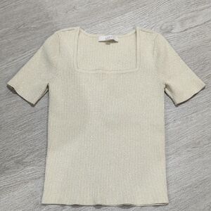LOFT Shimmering Cream Short Sleeve Tee